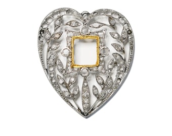 As is. antique Vintage diamonds heart pin/pendant/brooch. 18kt yellow gold, platinum, filigree. Edwardian Belle Epoque c1900. Stones missing