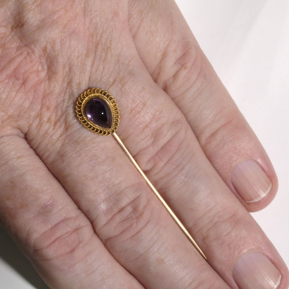 14kt Etruscan vintage Amethyst stick pin/stickpin… - image 2