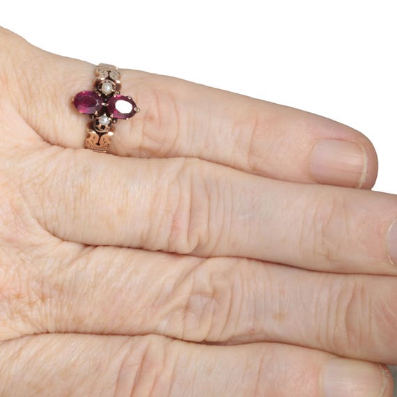 10kt rose gold, pearls, purple red garnets. Victo… - image 2