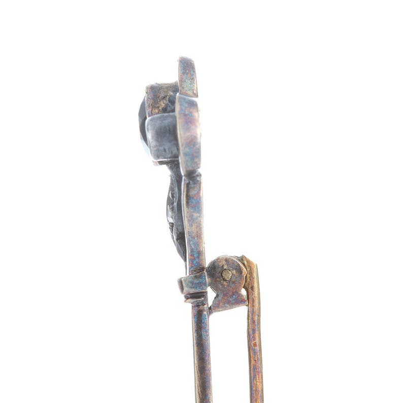 Pin Brooch Antique Georgian diamonds 14 kt gold 1800/'s Tie pin Blue glass to simulate sapphire silver rose cut diamonds