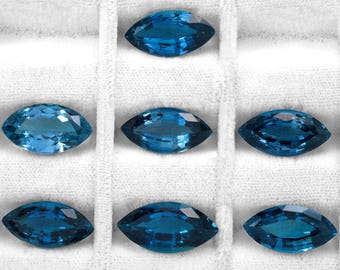 9cts each London Blue Topaz. Lot/group of 7 = 84cts total, 20x10mm, Loose Vivid blue marquise-shaped London Blue Topazes.