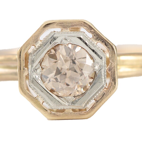 Upcycled Diamant Verlobungsring. .30 alten europäischen Geschnittendiamant, braun. 14kt Gold. Von Vintage-Pin. Stapelring. Volle Rückerstattung. Garantiert