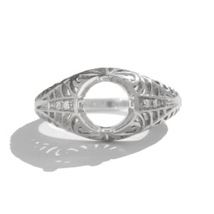 NEW REPLICA Antique Vintage Edwardian engagement ring setting semi mounting. Platinum, diamonds, filigree. Fits 6.5mm round. Price Reduced.