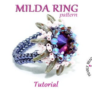 三日月ビーズとスワロフスキーリボリを使ったMILDA RINGパターンチュートリアル