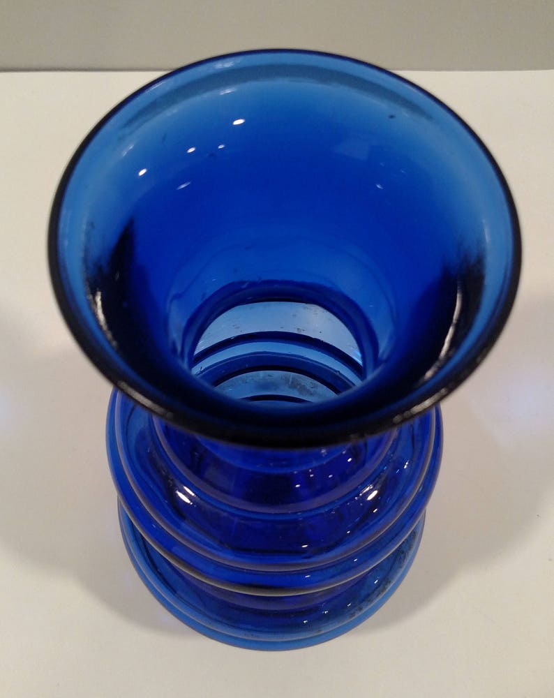 Cobalt Blue Ribbed Glass Vase Marked USA 3 | Etsy