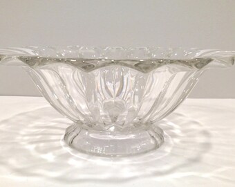 Clear Glass Bowl, Fluted Glass Bowl, Footed Centerpiece