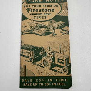 Cuaderno de notas de granja con neumáticos Firestone antiguos NOS