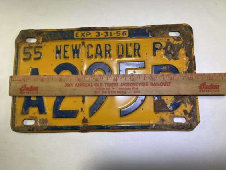 Vintage 1955 Pennsylvania License Plate RARE New Car Dealer