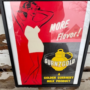 Póster vintage de Guernsey dorado con leche y gurnzgold