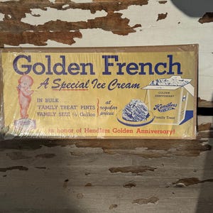 Vintage Hendlers Ice Cream Sign Golden French