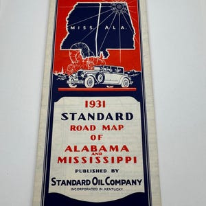 Vintage wegenkaart 1931 Standard Oil Alabama, Mississippi