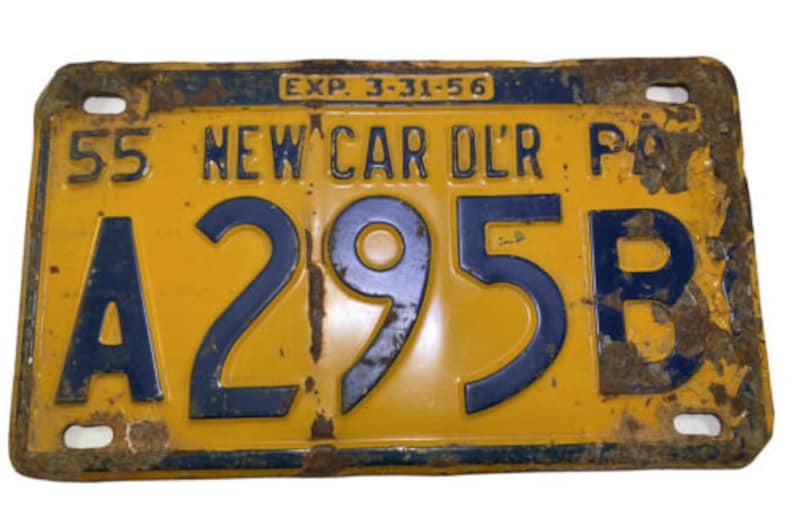 Vintage 1955 Pennsylvania License Plate RARE New Car Dealer