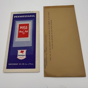 Vintage Landkarte Mobilgas 1933 Pennsylvania, USA