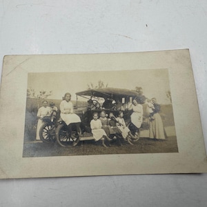 Vintage Real Photo Post Card Family Car