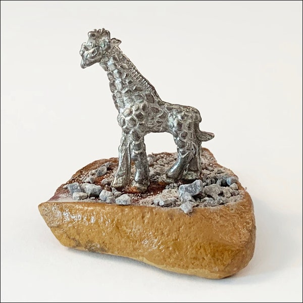 Giraffe Pewter Miniature on Rock Slab