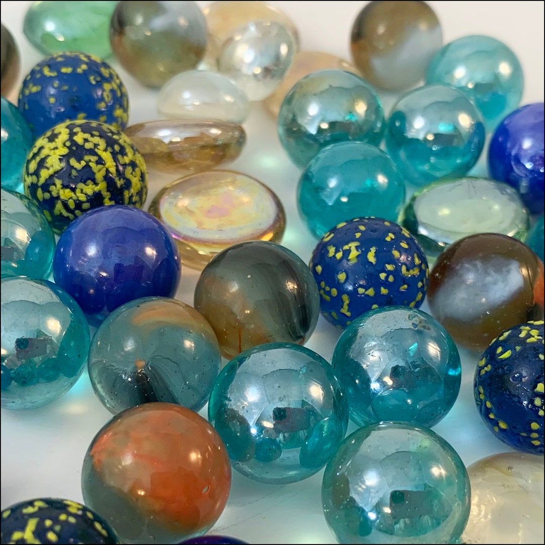 50 Vintage Marbles and Flat Gems Including Confetti Marbles Etsy