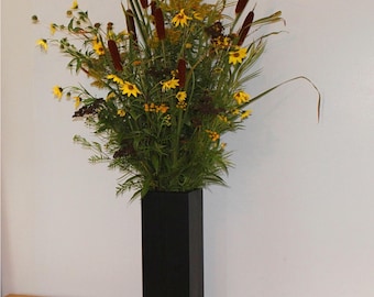 Modern Rustic Black Wood Floor Vase - Tall Wooden Vase