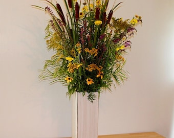 Weathered Ivory Wood Floor Vase: Modern Rustic Home Decor - 30, 24, or 18 Inch