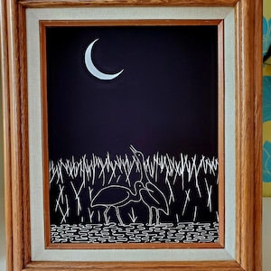 Dark Cranes Illustration Print | Ink Drawing | 5x7, 8x10 | 60lb Matte Acid-Free Paper