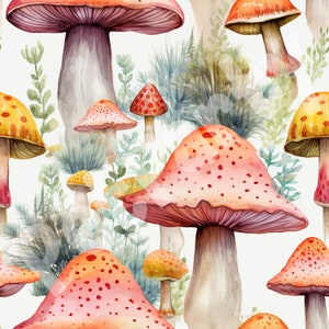 Watercolor Mushroom Seamless Pattern Bundle, High Resolution Instant Download, Seamless Textures image 2