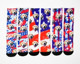 Customized Fourth Of July Socks - Put Your Cute Dog on Custom Socks, Dog Lovers, Dog GIft, Cute Dog Personalized, Dog Gift Socks