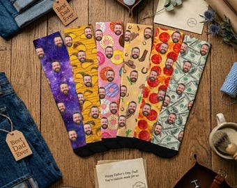 Custom Dad Face Socks Personalized Kids Photo Socks Funny Father’s Day Gift for Him Grandpa First Fathers Day Gift Unique Stepdad Gift