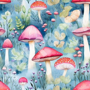 Watercolor Mushroom Seamless Pattern Bundle, High Resolution Instant Download, Seamless Textures image 6