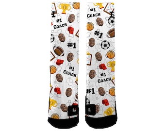 Custom #1 Coach -Custom Photo Socks, Custom Socks, Personalized Socks, Custom Printed Socks, Picture Socks, Great Gift