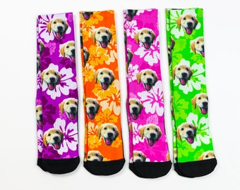 Customized Hibiscus Dog Socks - Put Your Cute Dog on Custom Socks, Dog Lovers, Dog GIft, Cute Dog Personalized, Dog Gift Socks