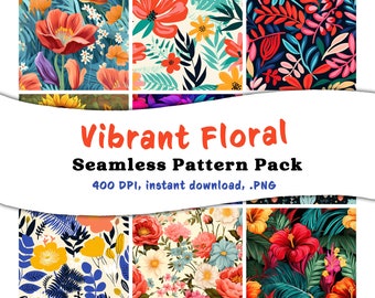 Vibrant Floral Seamless Pattern Bundle, téléchargement instantané haute résolution, textures sans couture