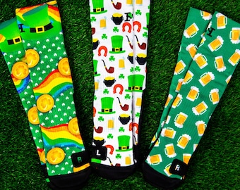 Chaussettes St-Patricks personnalisées - Chaussettes personnalisées de St. Pat, Cadeau de St. Pat, Chaussettes cadeau porte-bonheur, Chaussettes irlandaises personnalisées, Chaussettes cadeau pour animaux de compagnie