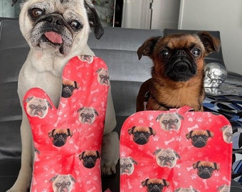 Custom Dog Photo Oven Mitt & Pot Holder Set Personalized Pet Gift