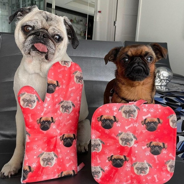 Juego de manoplas y agarraderas para horno con foto de perro personalizadas, regalo personalizado para mascotas