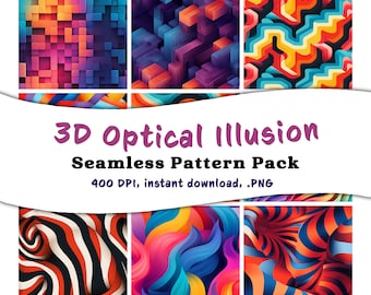 3D Optical Illusion Seamless Pattern Bundle, High Resolution Instant Download, Seamless Textures