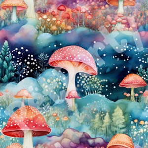 Watercolor Mushroom Seamless Pattern Bundle, High Resolution Instant Download, Seamless Textures image 5