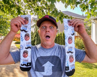 Custom Mustache Dad Socks -Custom Photo Socks, Custom Socks, Personalized Socks, Custom Printed Socks, Picture Socks, Fathers Day Gift