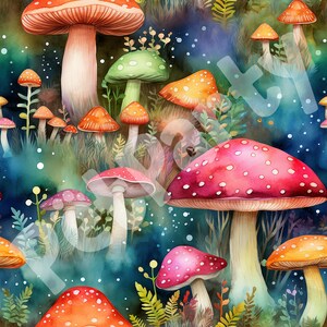 Watercolor Mushroom Seamless Pattern Bundle, High Resolution Instant Download, Seamless Textures image 9