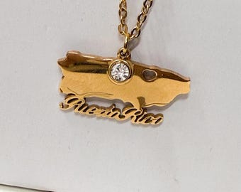 BRILLO BORINCANO Necklace, Puerto Rico Island Necklace, Boricua Necklace, Puerto Rican Jewelry, Gold Island Pendant, Gift for Boricua