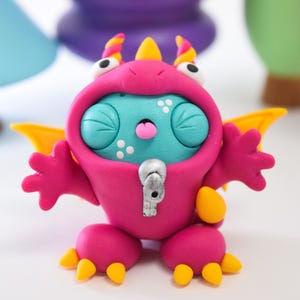Handmade Gubbin Figurine, Cute Polymer Clay Dragon Art Figure, Fantasy Creature Gift Idea, Collectible Desk Decor
