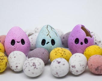 Handmade Polymer Clay Easter Egg Figurines, Kawaii Faces Decor