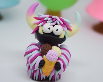 Monster Shelf Ornament, Monster with Ice Cream, Desk Buddy, Gift for Best Friend