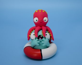 Monster and Octopus Figure, Kraken Decor, Shelf Ornament, Best Friend Gift