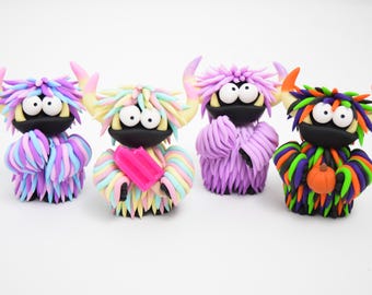 Hairy Monster Figurines – Handmade Polymer Clay Creatures