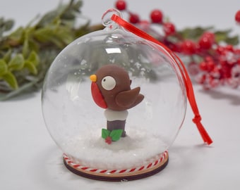 Christmas Robin Glass Bauble, Tree Ornament