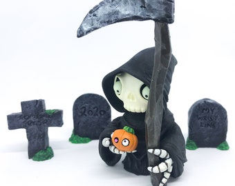 The Grim Reaper, Creepy Cute, Polymer Clay Figure, Halloween Gift