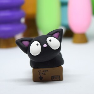 Cat Figurine Sitting in a Box, If I fits I sits, Fat Black Cat
