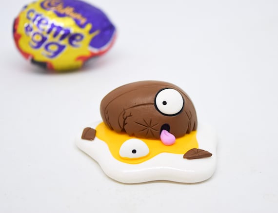 Handmade Polymer Clay Figurine, Creme Egg, Desk buddy