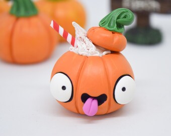 Handmade Halloween Pumpkin Figurine, Creepy Desk Decor