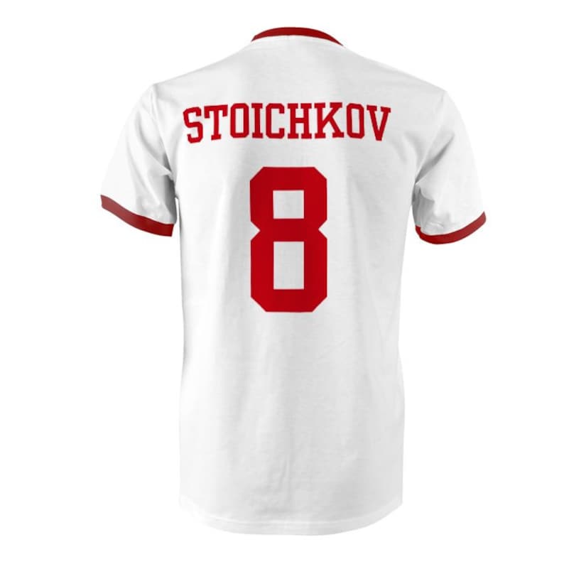 Stoichkov 8 Bulgaria Football Ringer T-Shirt White/Red image 1