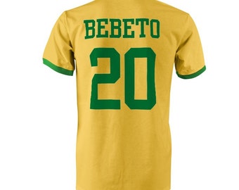 Bebeto 20 Brazil Football Ringer T-Shirt Yellow/Green